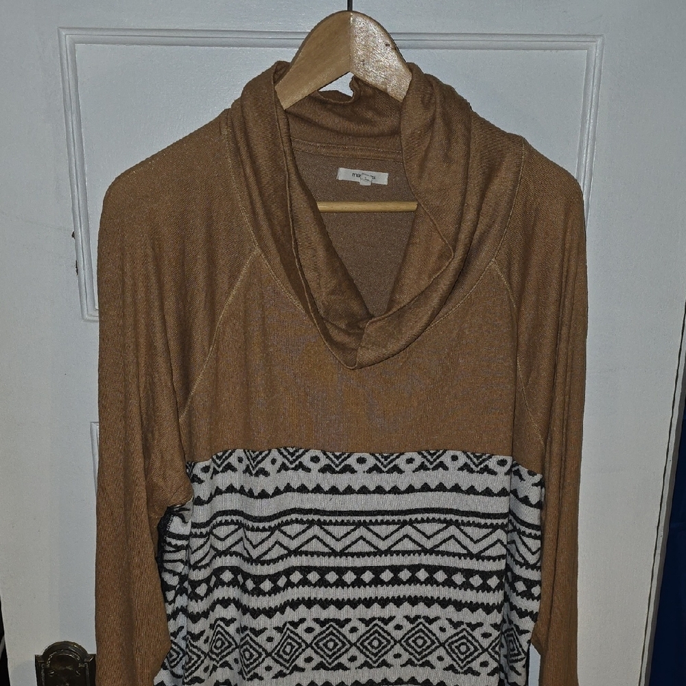 Maurices Brown and Black Geometric Cowl Neck Sweater